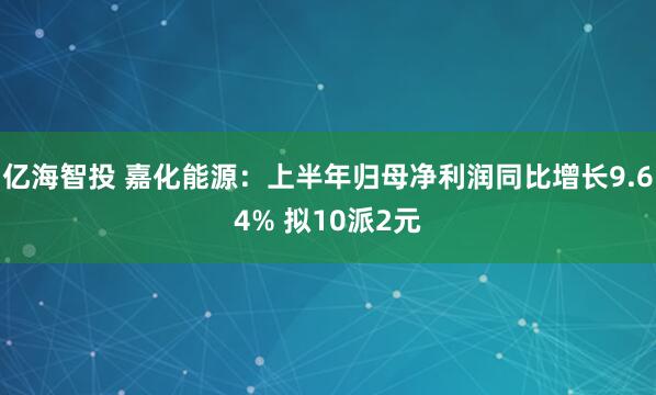 亿海智投 嘉化能源：上半年归母净利润同比增长9.64% 拟10派2元